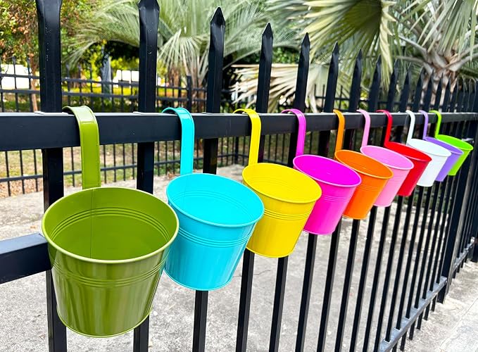 6 Inch Hanging Planters for Outdoor Plants, 10 Pack Metal Railing Planter - Image 6