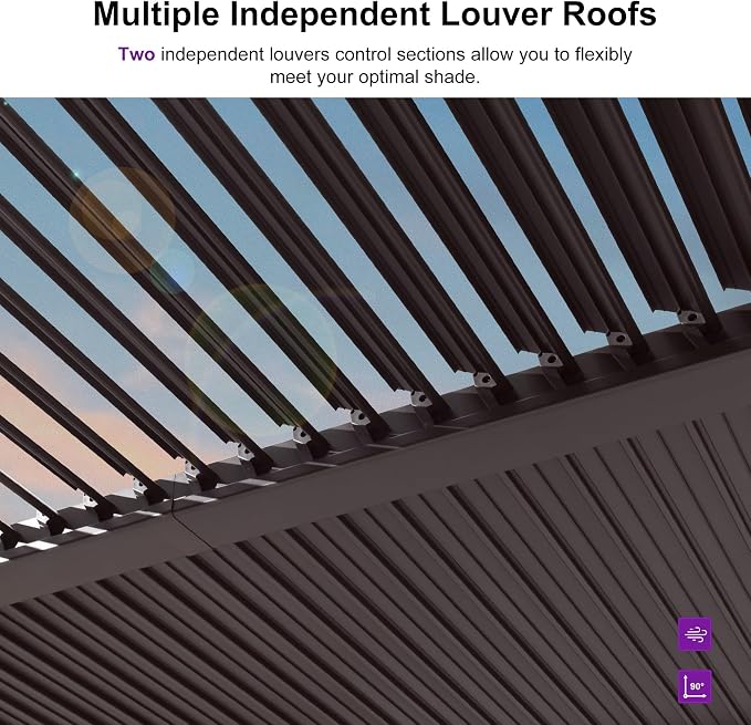 PURPLE LEAF 10' x 10' Louvered Pergola Outdoor Adjustable Louvre Shade Modern - Image 5