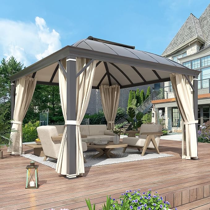 YOLENY 12'x12' Hardtop Gazebo, Permanent Outdoor Aluminum Patio Gazebo - Image 6