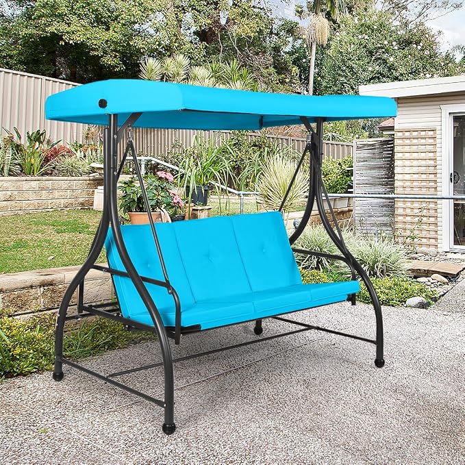 Tangkula 3 Seats Converting Patio Swing, Outdoor Porch Garden Canopy Swing - Image 2