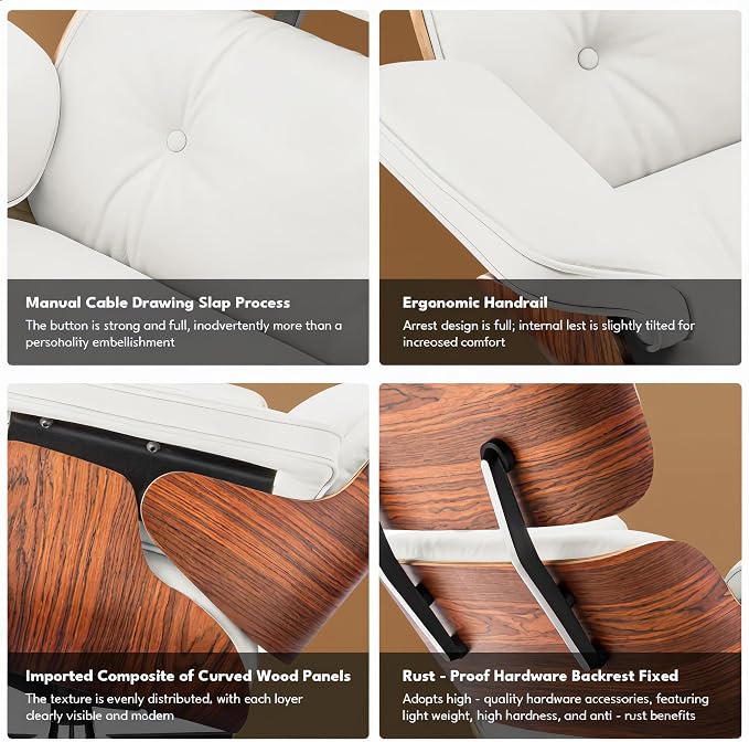 Top Grain Leather, Mid Century Chaise Lounge Chair and Ottoman, Modern Chair - Image 8