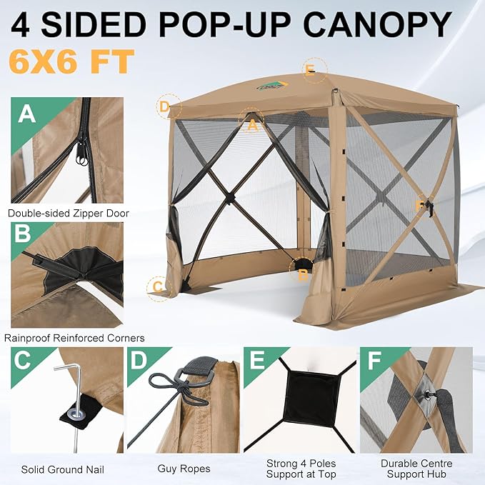 COBIZI 6x6 FT Pop up Gazebo Tent, Waterproof Instant Screen - Image 5
