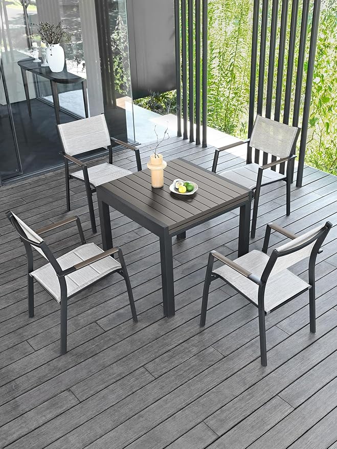 5 Pieces Outdoor Dining Set, Never-Rust Aluminum Expandable Patio Dining Table - Image 2