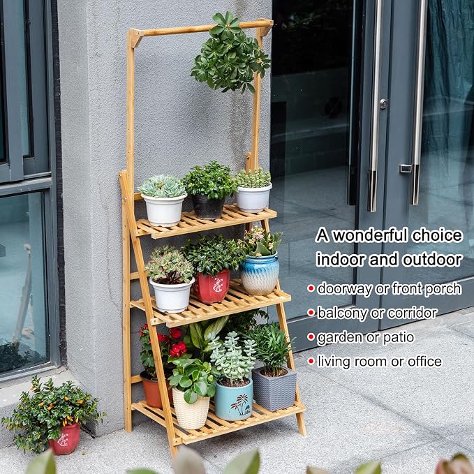 COPREE Bamboo 3-Tier Hanging Plant Stand Planter Shelves Flower Pot Organizer - Image 5