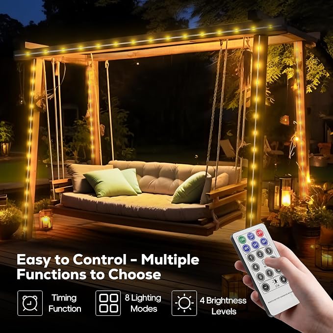 ICRGB Solar Rope Lights Outdoor, 39FT 100 LED Solar Rope Lights, IP67 Waterproof - Image 3