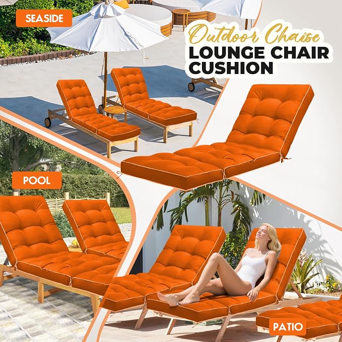 Outdoor Chaise Lounge Chair Cushion, Waterproof Non-Slip Patio Chaise Lounge - Image 7