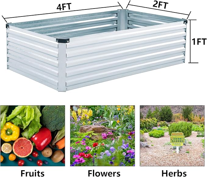 2 Pack 4x2x1FT Galvanized Raised Garden Bed Kit, Outdoor Metal Planter Box - Image 3