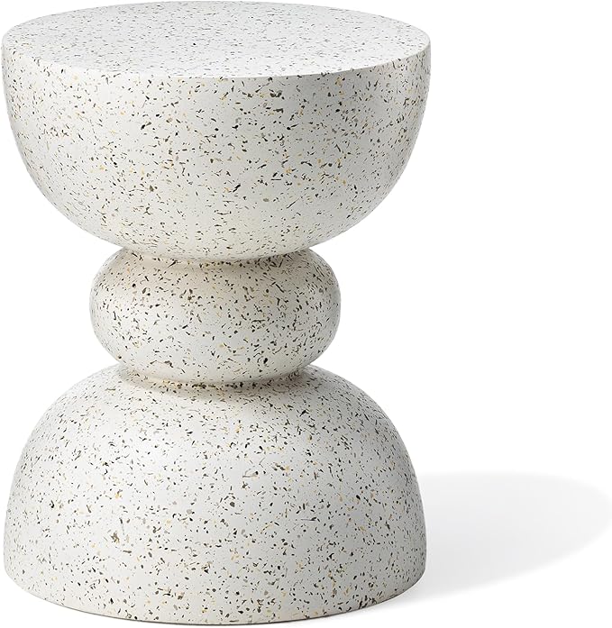 Glitzhome Outdoor Side Table, Round Accent End Table, Lightweight Faux Terrazzo by Glitzhome