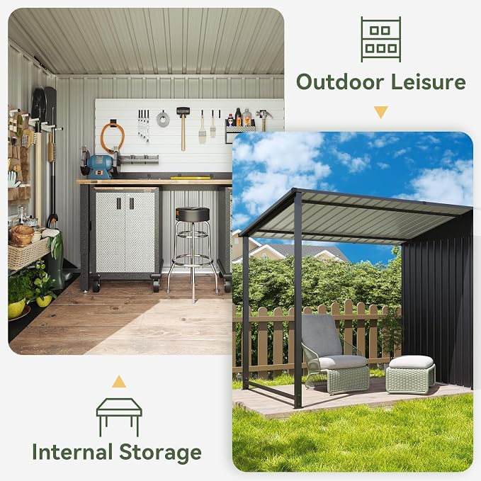 Aoxun 6x4FT Outdoor Storage Shed & Hardtop Gazebo Combo, 12x4FT Metal Lean to - Image 4