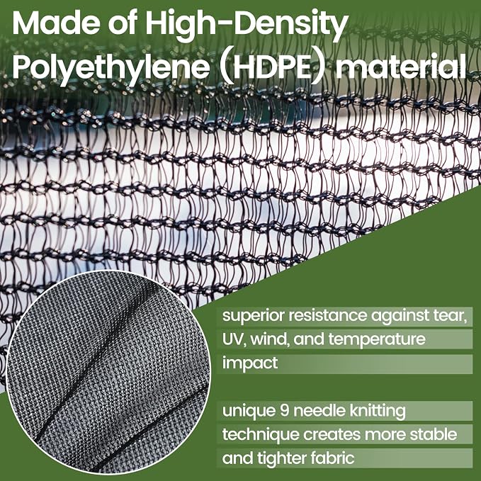 60-70% 6.5 FT X 10 FT Mesh Tarp/Shade Cloth 9-Needle Knitted Heavy Duty Black - Image 3