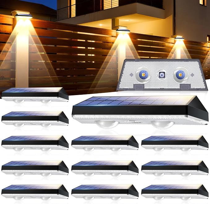 Solar Fence Lights Outdoor, Waterproof LED, 3Lighting Modes, SolarPowered Wall by FAXBOX