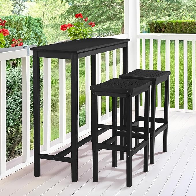 VINGLI 3-Piece Fir Wood Outdoor Bar Table and Chairs Set, Outdoor Bar Height - Image 6