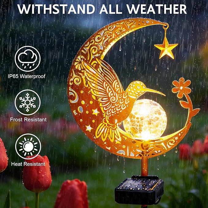 ZNYCYE Solar Lights Outdoor Decorative Moon Hummingbird Solar Stake Lights - Image 6