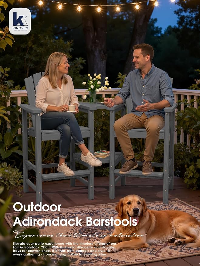 KINGYES Tall Adirondack Chairs Set of 4, All Weather Embossed Balcony Height - Image 2