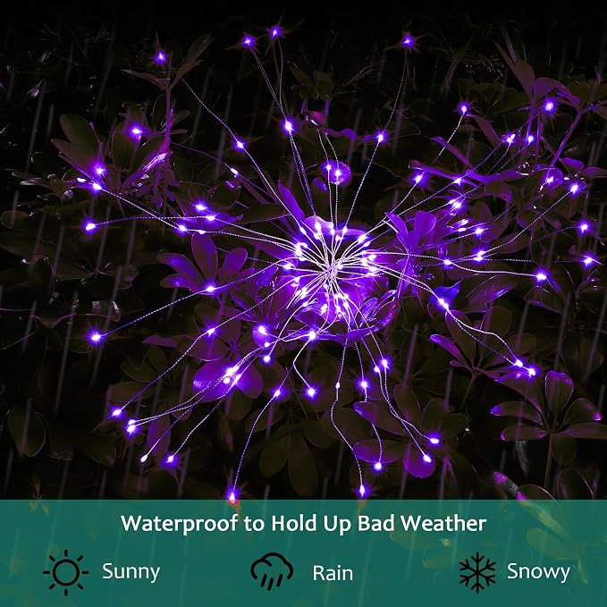 JJGoo Solar Firework Lights, 2 Pack 120 LEDs 2 Lighting Modes Solar Garden - Image 4