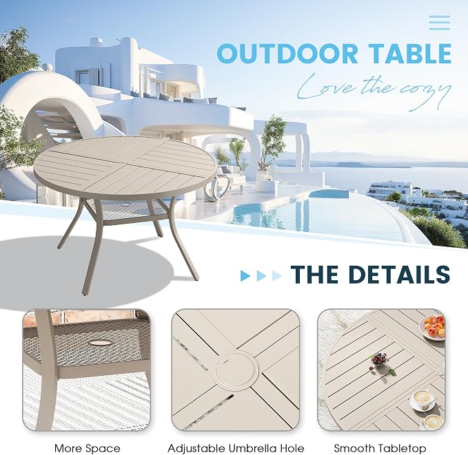 Patio Dining Table for 4, Round Metal Outdoor Table - Image 5