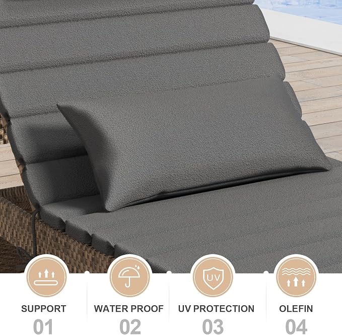 2 Sets of Outdoor Water-Resistant Olefin Chaise Lounge Cushions - Image 8