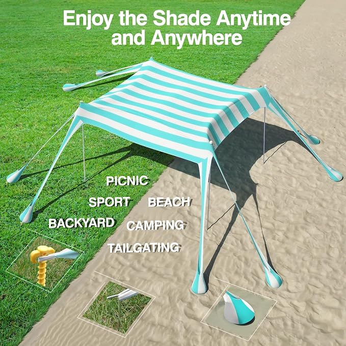 Rhino Valley Beach Tent Shade Canopy UPF50+ Protection, 8 Sandbags, 4 Stability - Image 6