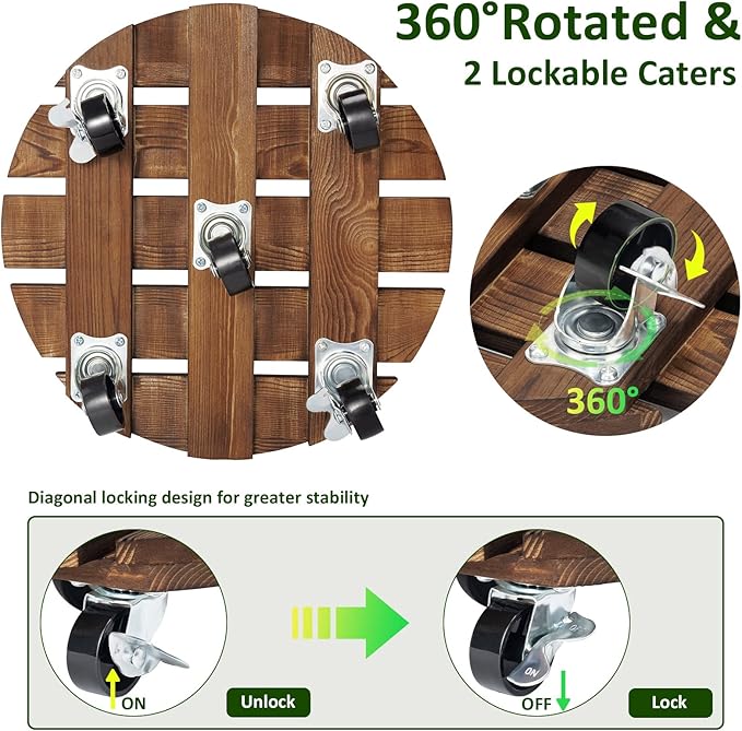 Yangbaga 2pack Plant Caddy 12’’Wood Duty Rolling Plant Stand - Image 2