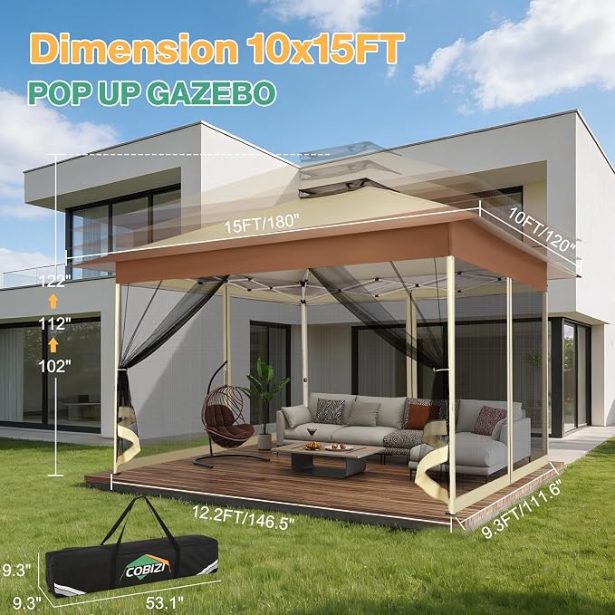 C0BIZI Gazebo 10x15 Pop up Canopy, Gazebos on Clearance-Canopy Tent - Image 5