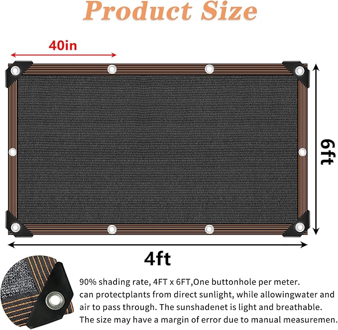 90% Black Shade Cloth for Patio, 4x6 FT Mesh Tarp Sun Shade Cloth - Image 3
