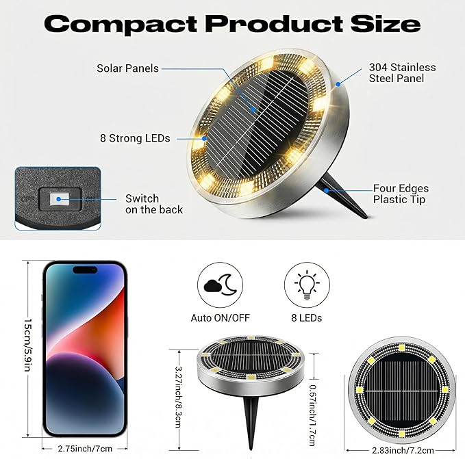 Peasur Mini Solar Ground Lights Outdoor, 12 Pack Flat Solar Powered Disc Lights - Image 5