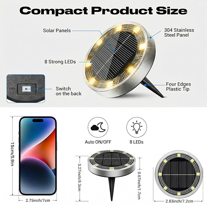 Peasur Solar Ground Lights Outdoor, 2 Pack Flat Solar Powered Disc Lights - Image 5
