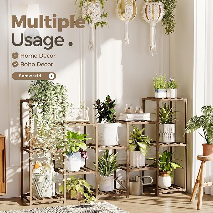 Bamworld Large Plant Shelf Outdoor Wood Plant Stand Large Rack - Image 4