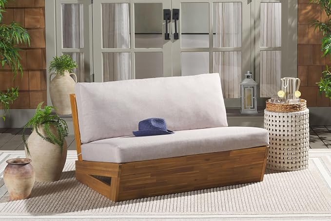SAFAVIEH Outdoor Patio Furniture Collection Lynn Natural & Light Grey Solid - Image 4