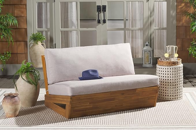 SAFAVIEH Outdoor Patio Furniture Collection Lynn Natural & Light Grey Solid - Image 2