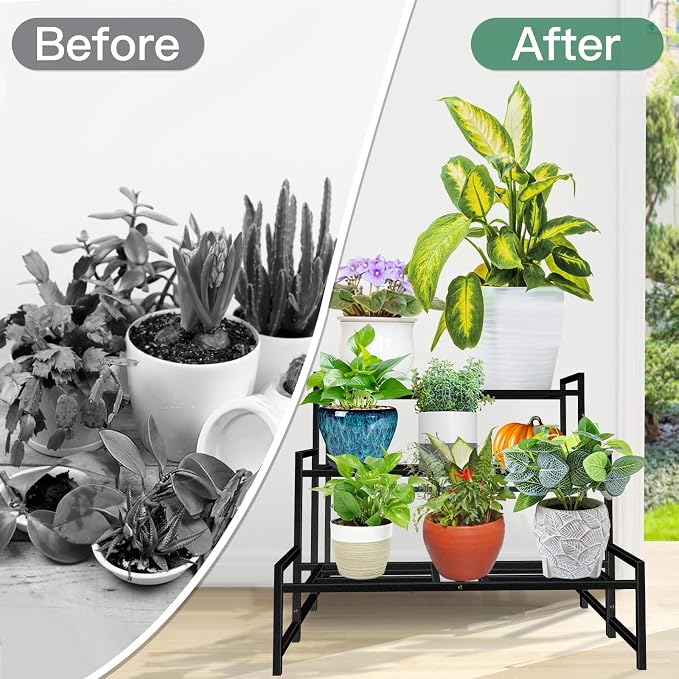 Plant Stand Indoor Outdoor, 3-Tier Wrought Iron Plant Stands, Stackable Metal - Image 6