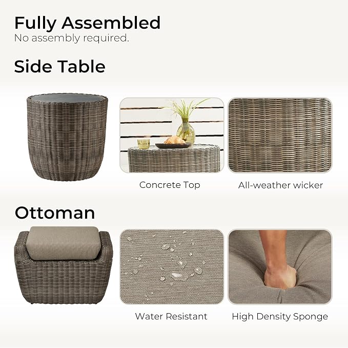 CHITA 5 Pieces Patio Wicker Furniture Set, Outdoor Rattan Bistro Set - Image 8
