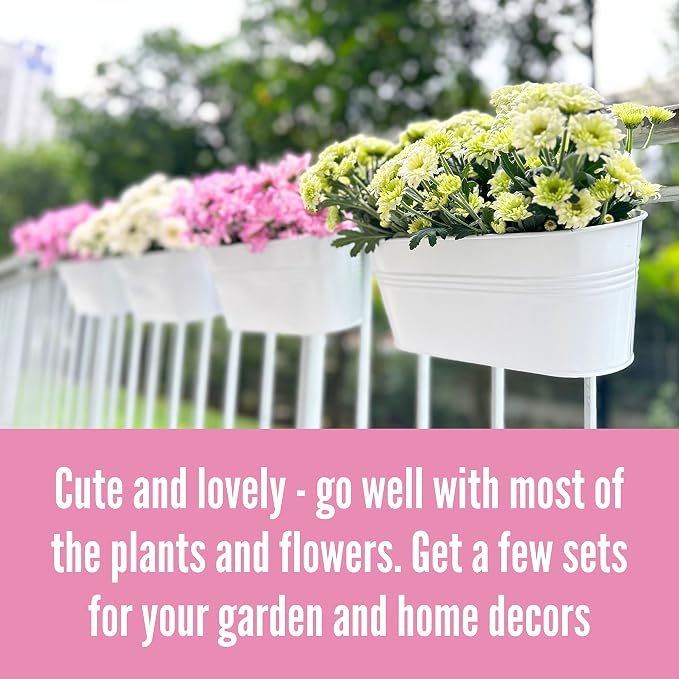 LaLaGreen Outdoor Rail Planter Metal Iron Hanging Flower Pot Deck Railings - Image 7