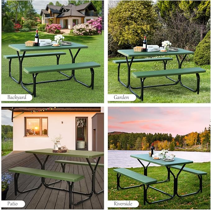 Giantex Picnic Table Bench Set Outdoor Camping All Weather Metal Base Yard Pool - Image 7