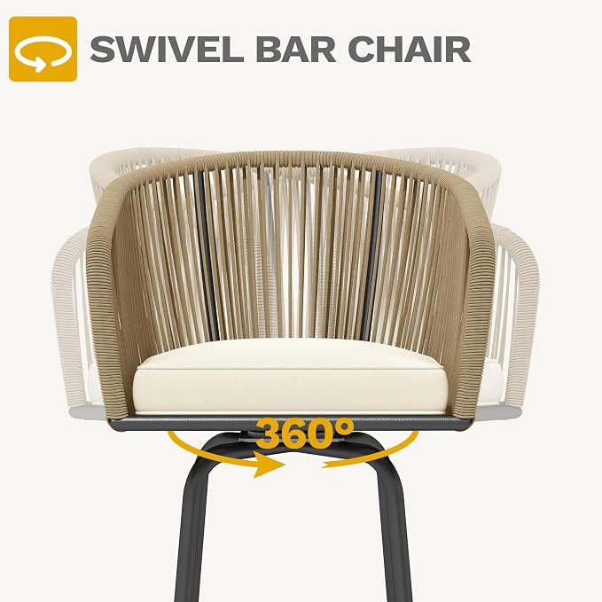 DWVO Outdoor Counter Height Bar Stools Set of 2, Patio Swivel Bar Chairs - Image 6