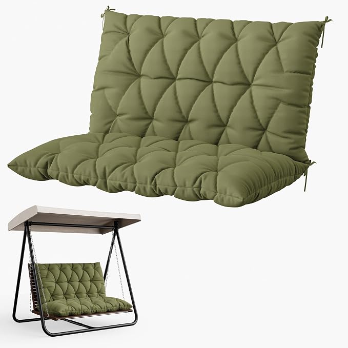 Porch Swing Cushion with Backrest 2-3 Seater Outdoor Bench Cushions Waterproof by Snubbull