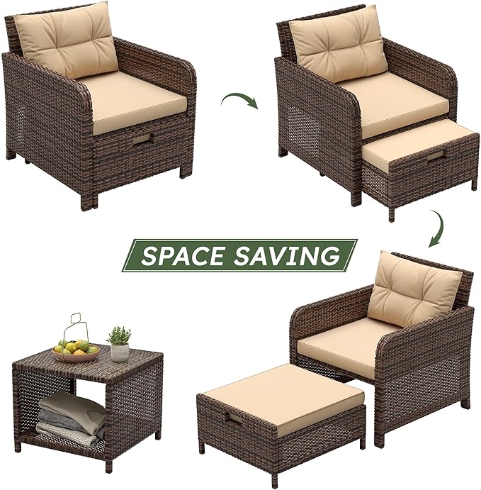LHBcraft Balcony Furniture 5 Piece Wicker Patio Furniture Set, Outdoor - Image 4
