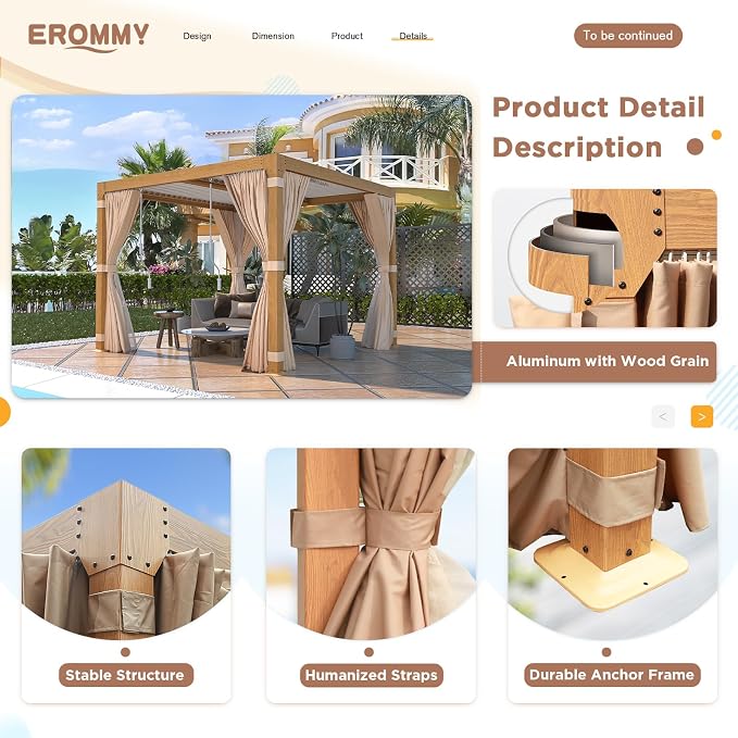 EROMMY Louvered Pergola 10' x 10' Outdoor Hard Top Gazebo - Image 5