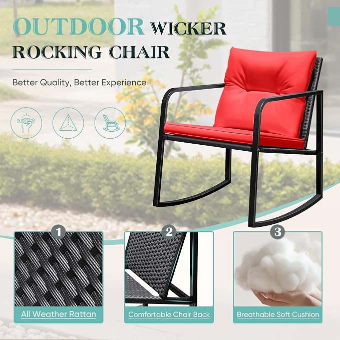 Greesum 3 Pieces Rocking Wicker Bistro Set, Patio Outdoor Furniture - Image 6