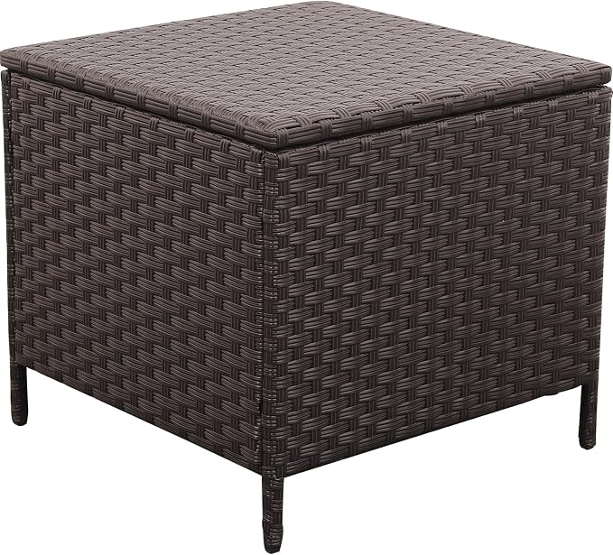 Outdoor Wicker Storage Side Table, Patio Brown PE Rattan End Table - Image 8