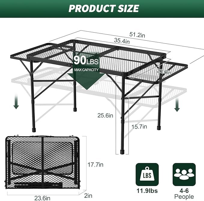 Folding Table with 2 Wing Panels, 3x2 FT Camping Table with Mesh Desktop - Image 3