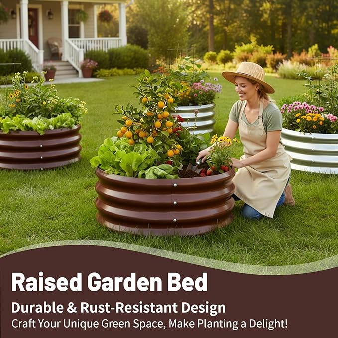 GOOZOO Galvanized Planter Raised Garden Beds, Round Metal Land Planter Box - Image 2