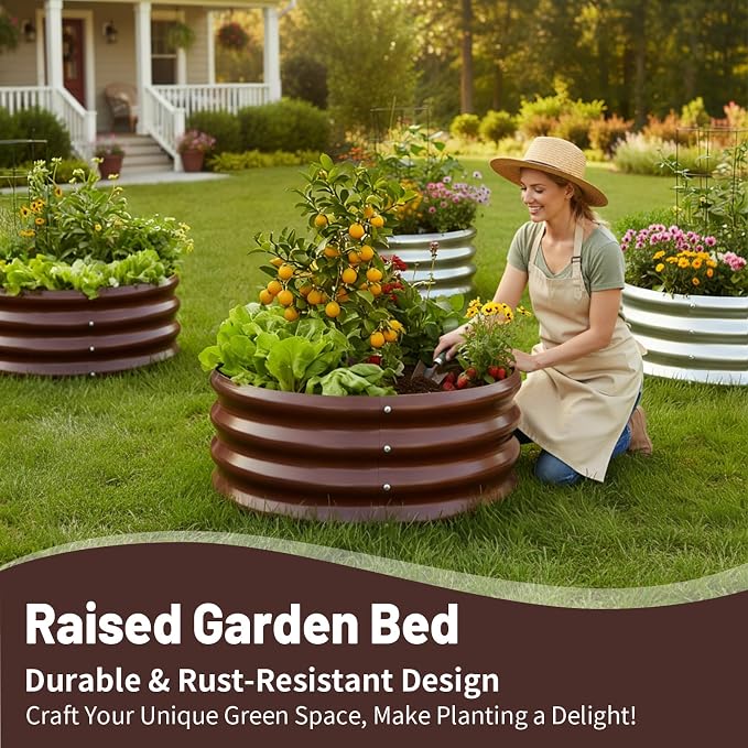 GOOZOO 2PC Galvanized Planter Raised Garden Beds, Round Metal Land Planter Box - Image 2