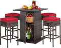 HAPPYGRILL 5 Pieces Rattan Bar Set, Outdoor Wicker Bar Table and 4 Bar Stools by HAPPYGRILL