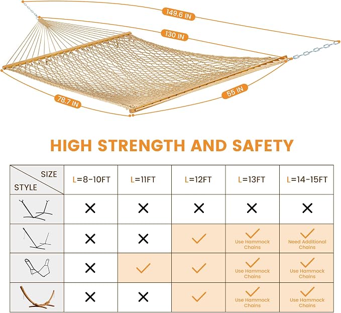 Lazy Daze Hammocks Double Rope Hammock, 2 Person Traditional Outdoor Hand Woven - Image 6