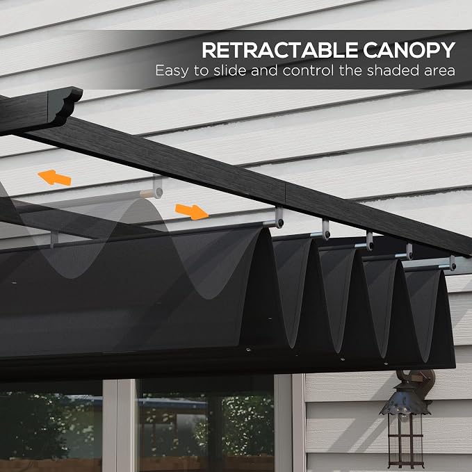 Outsunny 10' x 13' Retractable Pergola Canopy, Wood Grain Aluminum Pergola - Image 3