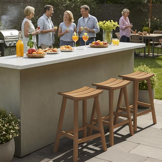 Ciokea 4 Set 29" Outdoor Bar Stools Heavy Duty HDPE Outdoor Stools Weatherproof - Image 6
