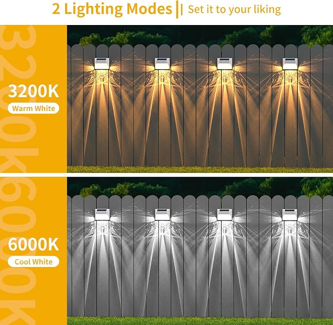 Solar Fence Deck Lights Outdoor 8 Pack Waterproof Dusk to Dawn Warm White/Cool - Image 3