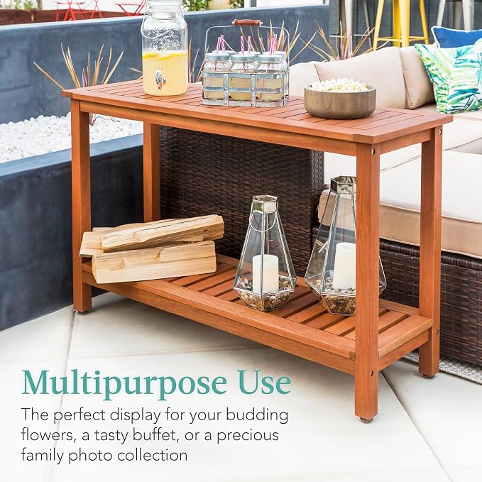 Best Choice Products 48in 2-Shelf Eucalyptus Wooden Console Table Indoor - Image 5