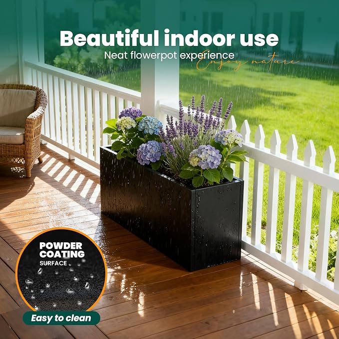 Galvanized Steel Metal Planter 25" L x 11" W x 13" H Rectangular Indoor Black - Image 4